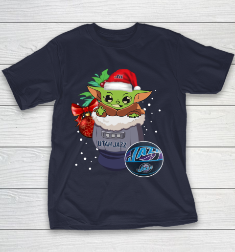 Utah Jazz Christmas Baby Yoda Star Wars Funny Happy NBA Youth T-Shirt 4