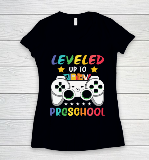 Back To School Shirt Leveled up to PreSchool Women's V-Neck T-Shirt