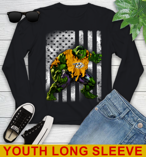 Nashville Predators Hulk Marvel Avengers NHL Hockey American Flag Youth Long Sleeve