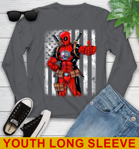 NBA Basketball Philadelphia 76ers Deadpool American Flag Shirt Youth Long Sleeve 9