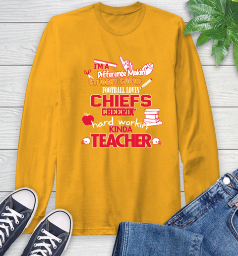 Kansas City Chiefs NFL I'm A Difference Making Student Caring Football Loving Kinda Teacher Long Sleeve T-Shirt 2