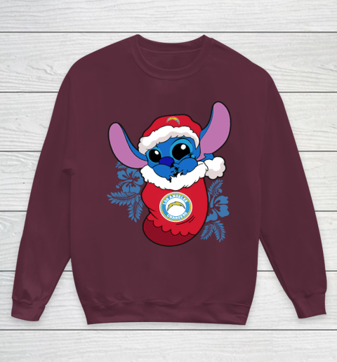 Los Angeles Chargers Christmas Stitch In The Sock Funny Disney NFL Youth Sweatshirt 5