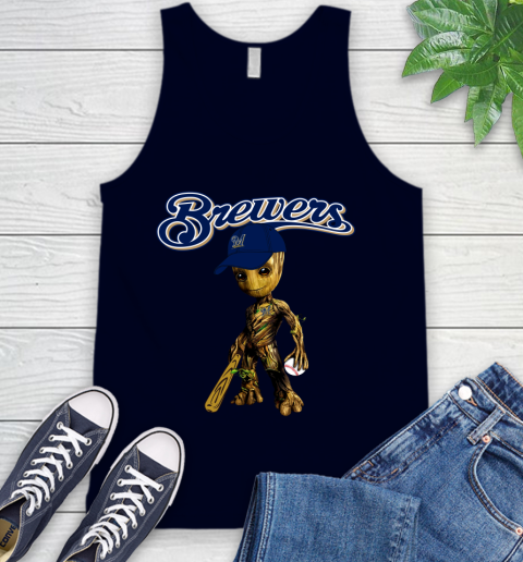 MLB Milwaukee Brewers Groot Guardians Of The Galaxy Baseball Tank Top 3