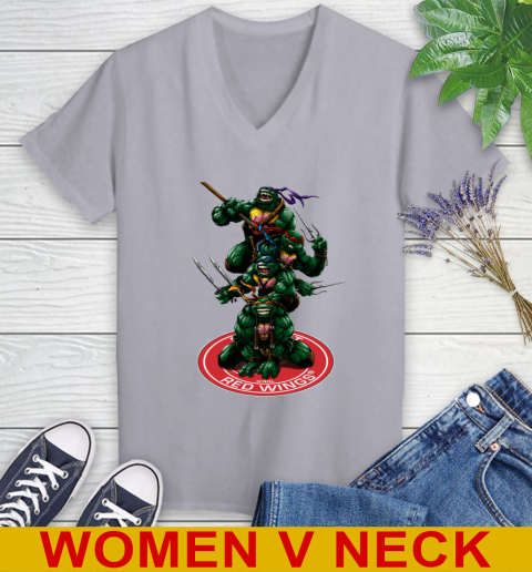 NHL Hockey Detroit Red Wings Teenage Mutant Ninja Turtles Shirt Women's V-Neck T-Shirt 5