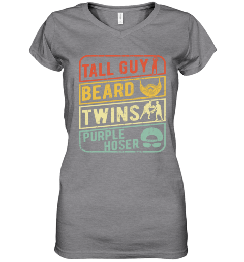 Funny Tall Guy Beard Twins Purple Hoser Vintage Women S V Neck T