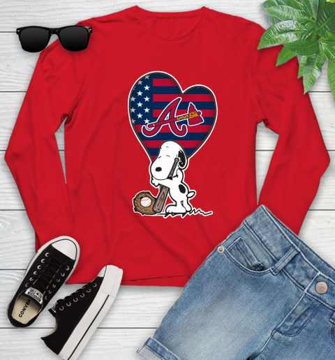 Atlanta Braves MLB Baseball The Peanuts Movie Adorable Snoopy Youth Long Sleeve 11