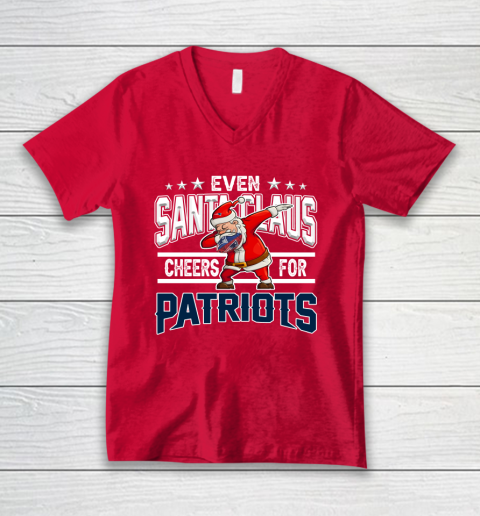 New England Patriots Even Santa Claus Cheers For Christmas NFL V-Neck T-Shirt 6