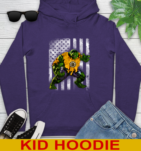 Boston Bruins Hulk Marvel Avengers NHL Hockey American Flag Youth Hoodie 5
