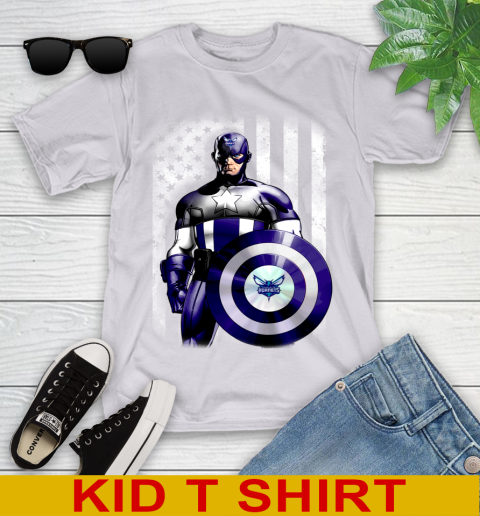 Charlotte Hornets NBA Basketball Captain America Marvel Avengers American Flag Shirt Youth T-Shirt 4