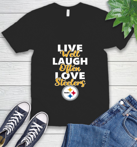 NFL Football Pittsburgh Steelers Live Well Laugh Often Love Shirt V-Neck T-Shirt