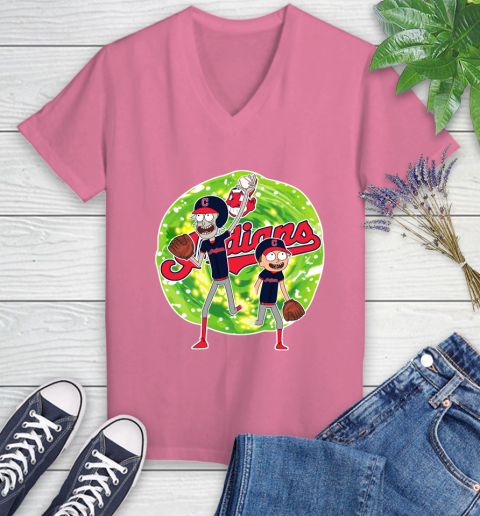 MLB Cleveland Indians Rick And Morty Baseball Sports Women's V-Neck T-Shirt 13