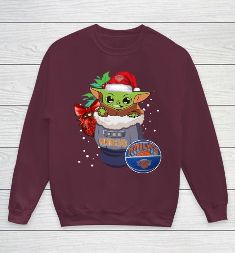 New York Knicks Christmas Baby Yoda Star Wars Funny Happy NBA Youth Sweatshirt 5