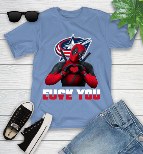 NHL Columbus Blue Jackets Deadpool Love You Fuck You Hockey Sports Youth T-Shirt 15