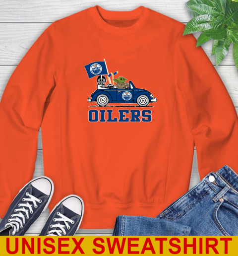 NHL Hockey Edmonton Oilers Darth Vader Baby Yoda Driving Star Wars Shirt Sweatshirt 4