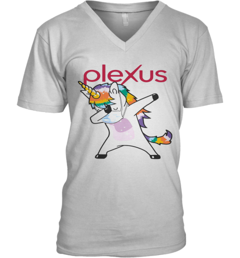 Dabbing Unicorn Mask Plexus Logo Coronavirus V-Neck T-Shirt