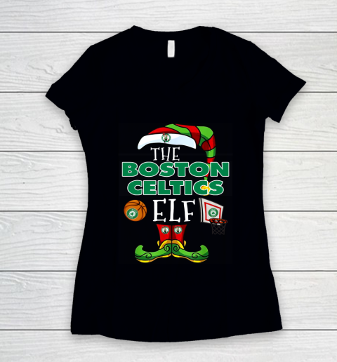 Boston Celtics Christmas ELF Funny NBA Women's V-Neck T-Shirt