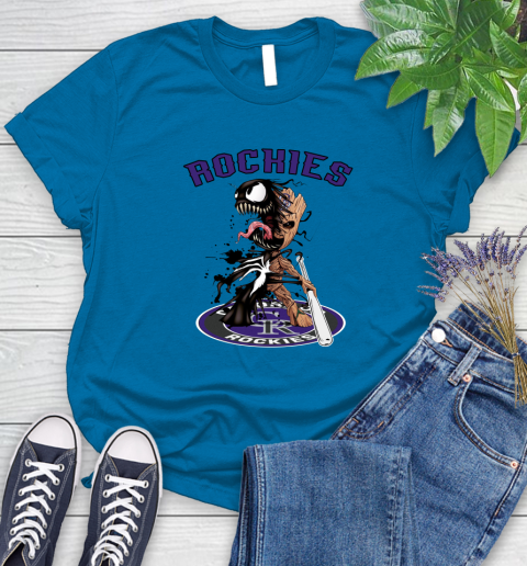 MLB Colorado Rockies Baseball Venom Groot Guardians Of The Galaxy Women's T-Shirt 7