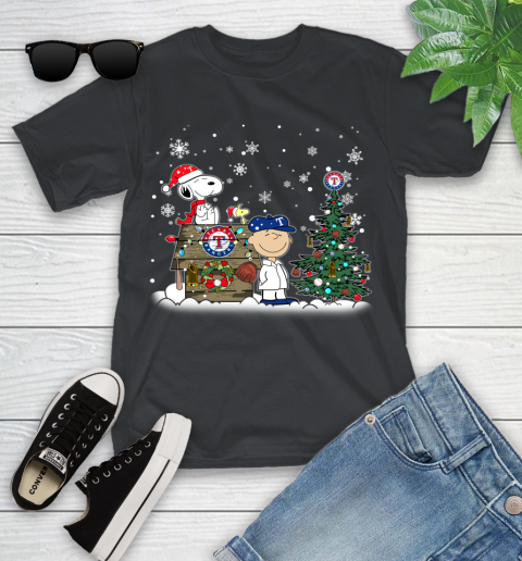 MLB Texas Rangers Snoopy Charlie Brown Christmas Baseball Commissioner's Trophy Youth T-Shirt