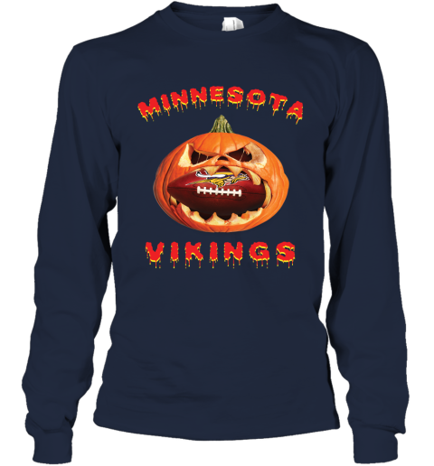 NFL Minnesota Vikings Halloween Pumpkin Football Sports TQtWJKFHvTx long sleeve tee 14 95 151514 front navy