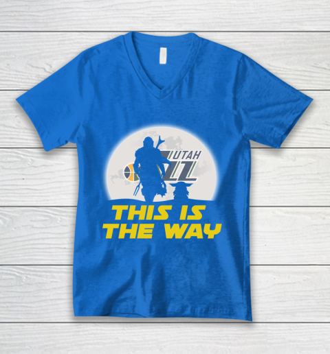 Utah Jazz NBA Basketball Star Wars Yoda And Mandalorian This Is The Way V-Neck T-Shirt 5