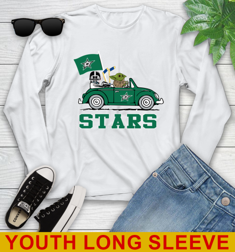 NHL Hockey Dallas Stars Darth Vader Baby Yoda Driving Star Wars Shirt Youth Long Sleeve