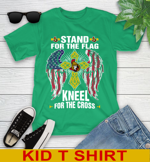 NHL Hockey Ottawa Senators Stand For Flag Kneel For The Cross Shirt Youth T-Shirt 7