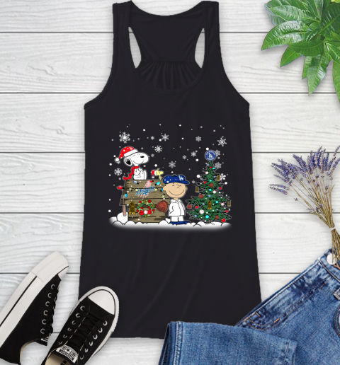 MLB Los Angeles Dodgers Snoopy Charlie Brown Christmas Baseball Commissioner's Trophy Racerback Tank