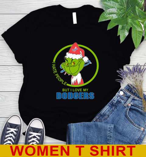 Los Angeles Dodgers MLB Christmas Grinch I Hate People But I Love My Favorite Baseball Team Women's T-Shirt 2