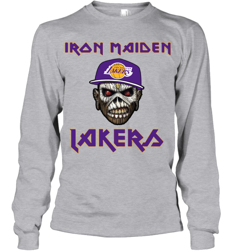 9t0a nba los angeles lakers iron maiden rock band music basketball youth long sleeve 50 front sport grey