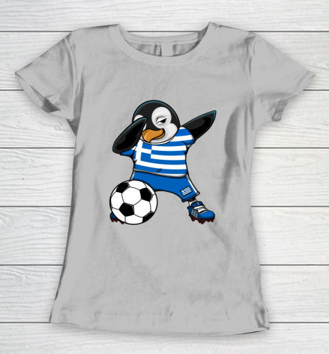 Dabbing Penguin Greece Soccer Fans Jersey Football Lovers Women's T-Shirt 3