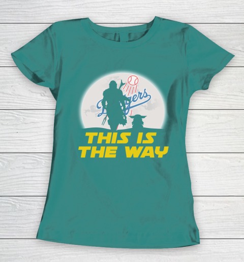 Los Angeles Dodgers MLB Baseball Star Wars Yoda And Mandalorian This Is The Way Women's T-Shirt 10
