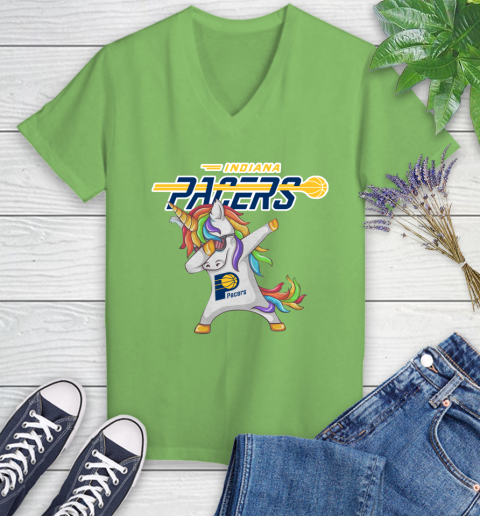 Indiana Pacers NBA Basketball Funny Unicorn Dabbing Sports Women's V-Neck T-Shirt 11