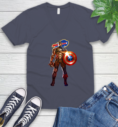 NFL Captain America Marvel Avengers Endgame Football Sports Buffalo Bills V-Neck T-Shirt 9