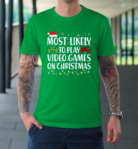 Most Likely To Play Video Game On Christmas Santa Gaming T-Shirt 5