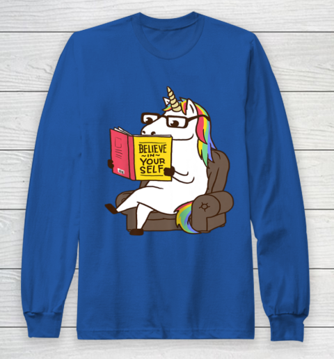 Unicorn Shirt Believe in Yourself Motivational Book Lover Long Sleeve T-Shirt 9