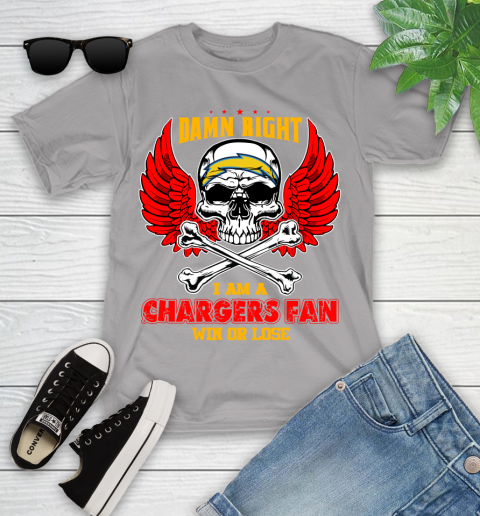NFL Damn Right I Am A Los Angeles Chargers Win Or Lose Skull Football Sports Youth T-Shirt 4