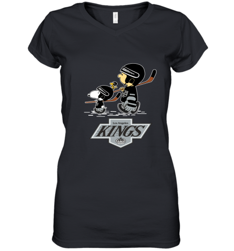Let's Play Los Angeles Kings Ice Hockey Snoopy NHL Women's V-Neck T-Shirt