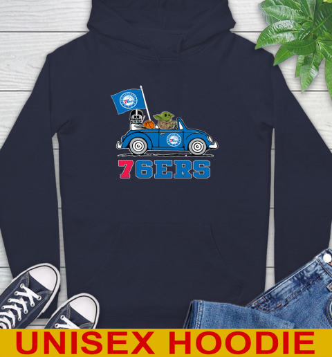 NBA Basketball Philadelphia 76ers Darth Vader Baby Yoda Driving Star Wars Shirt Hoodie 4