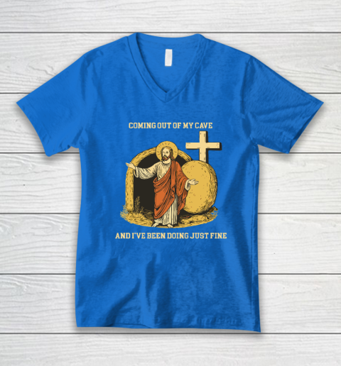 Coming Out Of My Cave Jesus V-Neck T-Shirt 4