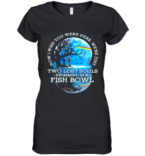 How I Wish You Were Here We'Re Just Two Lost Souls Swimming In A Fish Bowl Lgbt Pink Floyd Women's V-Neck T-Shirt
