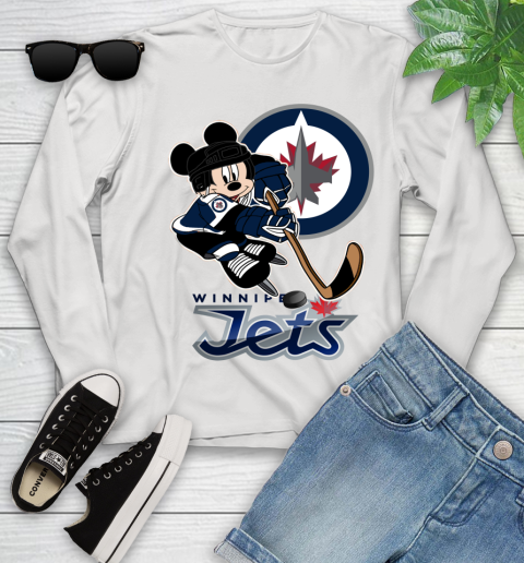 NHL Winnipeg Jets Mickey Mouse Disney Hockey T Shirt Youth Long Sleeve