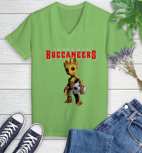 Tampa Bay Buccaneers NFL Football Groot Marvel Guardians Of The Galaxy Women's V-Neck T-Shirt 11