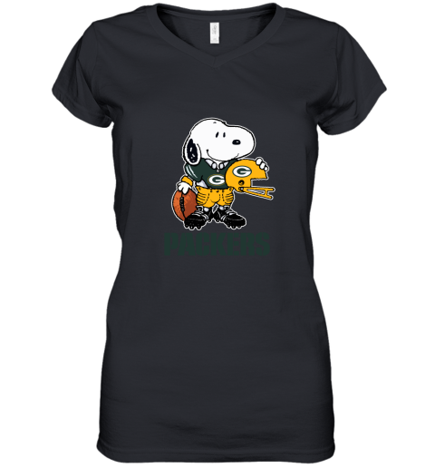 Snoopy A Strong And Proud Green Bay Packers Player NFL Women's V-Neck T-Shirt