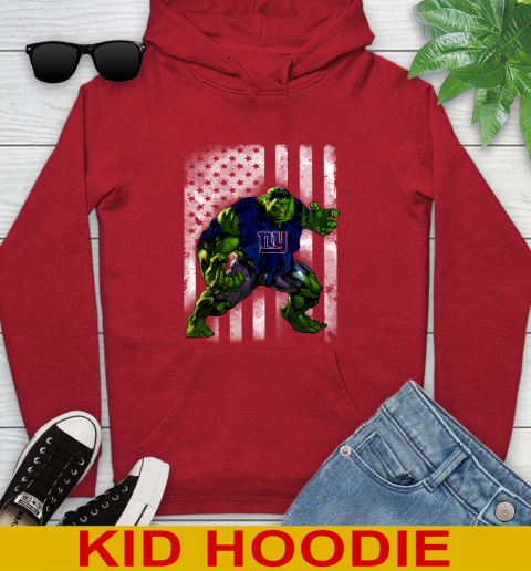 New York Giants Hulk Marvel Avengers NFL Football American Flag Youth Hoodie 11