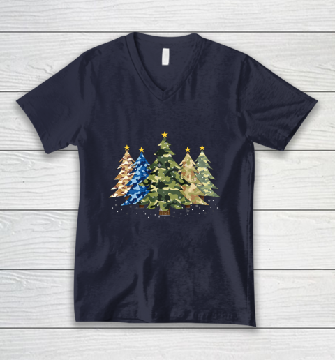 Camo Print Christmas Trees with Camouflage Print Xmas V-Neck T-Shirt 2