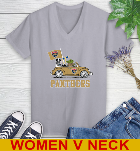 NHL Hockey Florida Panthers Darth Vader Baby Yoda Driving Star Wars Shirt Women's V-Neck T-Shirt 5