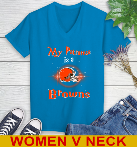 NFL Football Harry Potter My Patronus Is A Cleveland Browns Women's V-Neck T-Shirt 7