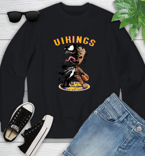 NFL Minnesota Vikings Football Venom Groot Guardians Of The Galaxy Youth Sweatshirt 3 NFL Minnesota Vikings Football Venom Groot Guardians Of The Galaxy Youth Sweatshirt - Image 3