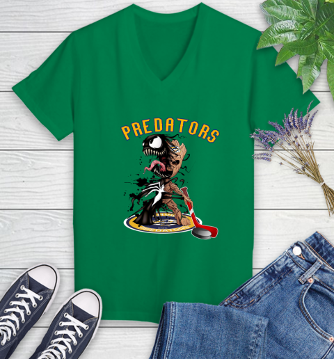 NHL Nashville Predators Hockey Venom Groot Guardians Of The Galaxy Women's V-Neck T-Shirt 5