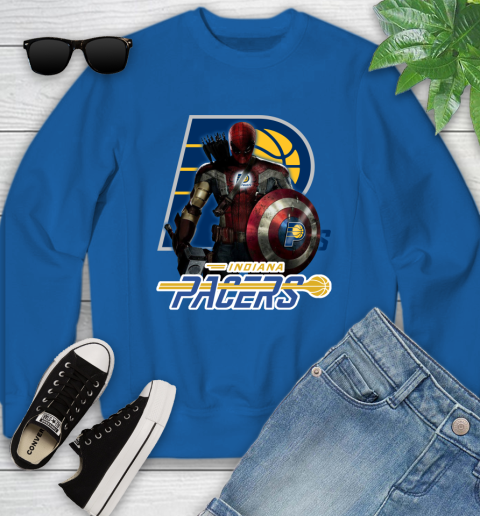 Indiana Pacers NBA Basketball Captain America Thor Spider Man Hawkeye Avengers Youth Sweatshirt 8